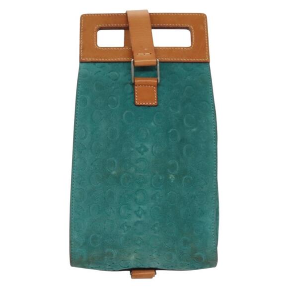 CELINE C Macadam Canvas Shoulder Bag Suede Turquoise Blue Silver - Picture 3 of 12